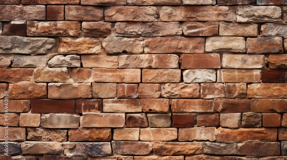 Obraz premium Detailed background of rough, textured brick wall with mortar