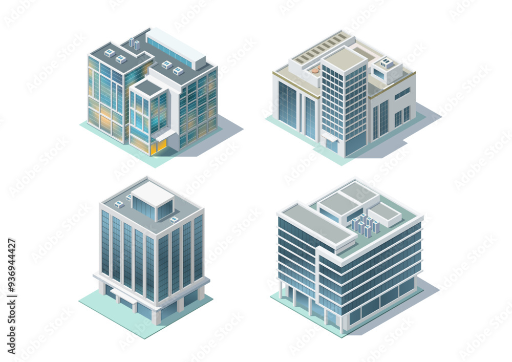 Set of isometric modern building. Set of isometric modern building.