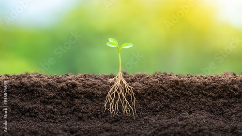 Tiny seed sprouting roots under the soil, cross-sectional view, vibrant colors, representing the inception of life, growth, beginning, nature
