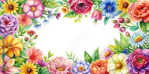 Watercolor frame featuring vibrant flowers in a variety of colors