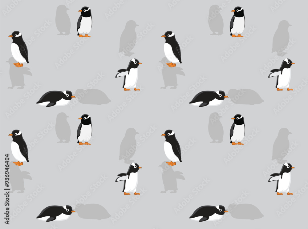 Obraz premium Bird Gentoo Penguin Set Cartoon Cute Seamless Wallpaper Background