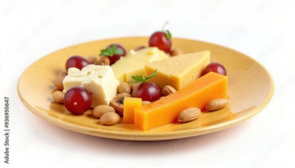 A delicious cheese platter featuring assorted cheeses, grapes, and almonds, perfect for gourmet dining promotions, recipes, or food styling. A delicious cheese platter featuring assorted cheeses, grapes, and almonds, perfect for gourmet dining promotions, recipes, or food styling.