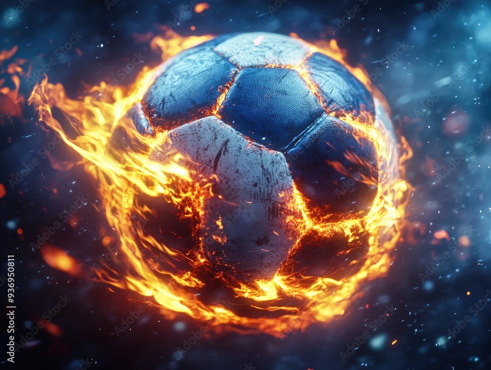 Fototapeta premium Flaming Soccer Ball in a Cosmic Setting