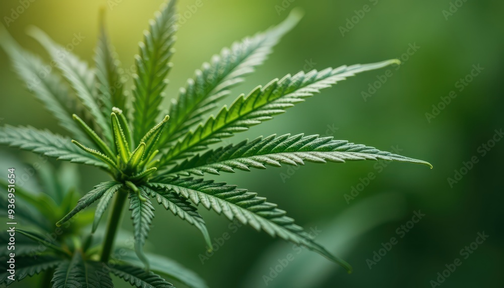 Close-up of a vibrant cannabis leaf, showcasing its intricate structure and rich green color, ideal for articles on wellness, herbal products, or the cannabis industry. Close-up of a vibrant cannabis leaf, showcasing its intricate structure and rich green color, ideal for articles on wellness, herbal products, or the cannabis industry.