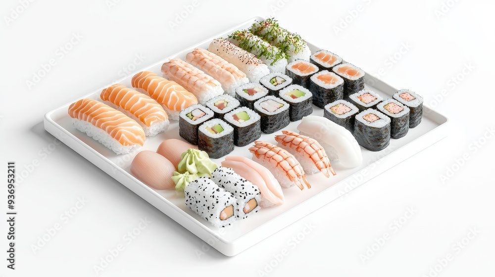 Assorted Sushi Rolls and Nigiri on White Plate Assorted Sushi Rolls and Nigiri on White Plate