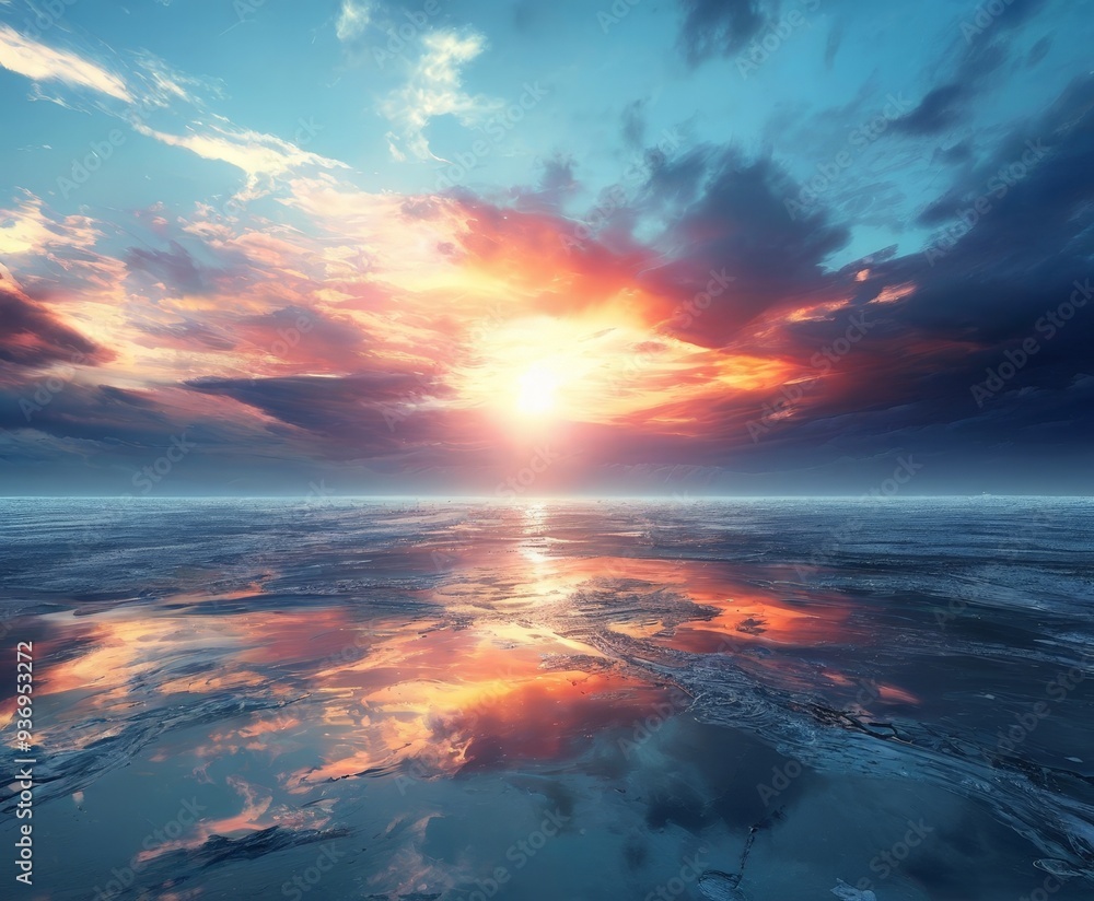 sunset over the ocean with clouds and water sunset over the ocean with clouds and water