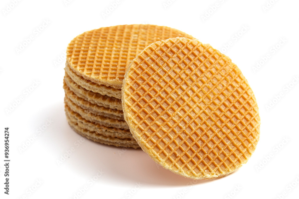 Caramel Filled Stroopwafel Cookies Isolated on a White Background Caramel Filled Stroopwafel Cookies Isolated on a White Background