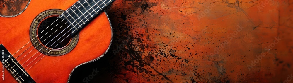 Obraz premium Acoustic guitar with warm sound, Vintage, Soft, Illustration, Emphasizing musical warmth