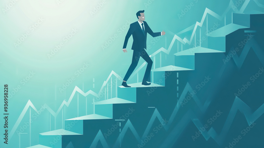 Happy Businessman Growth Graph Increase Profits Revenue Stock Market Investment Chart Happy Businessman Growth Graph Increase Profits Revenue Stock Market Investment Chart
