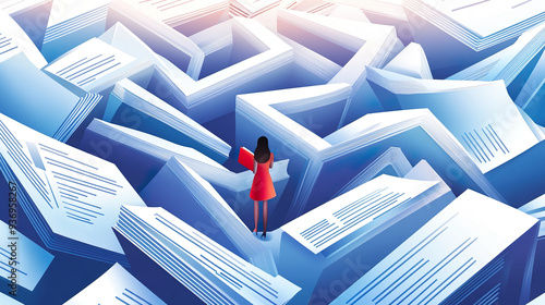 Businesswoman Standing In Maze Resumes Job Applications Hiring Concept