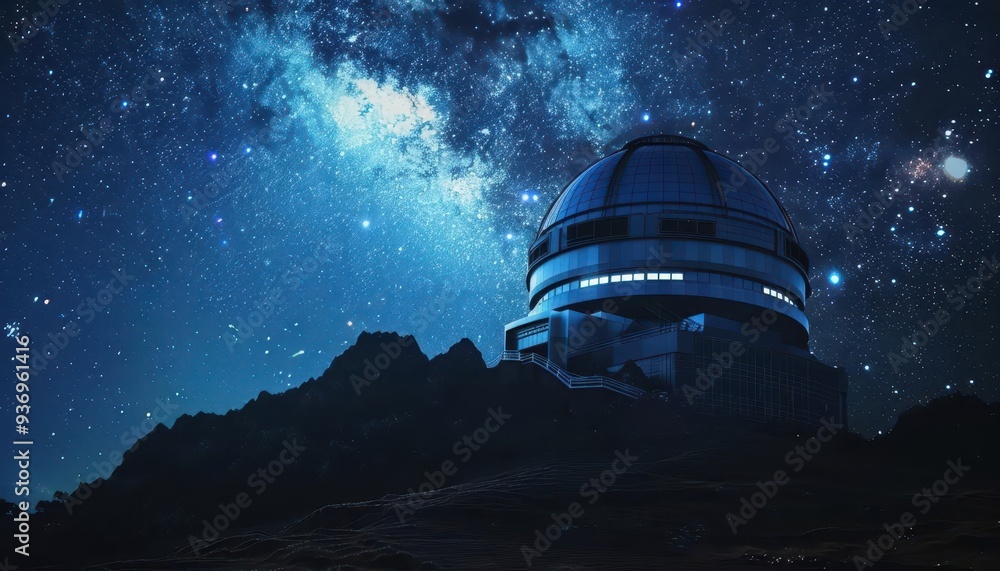 Astronomical observatory with stars, Futuristic, Dark, Digital, Highlighting celestial observation Astronomical observatory with stars, Futuristic, Dark, Digital, Highlighting celestial observation