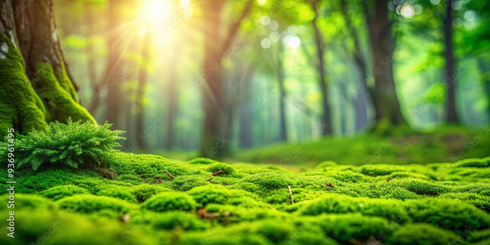 Lush green moss covering the ground in a vibrant nature background Lush green moss covering the ground in a vibrant nature background