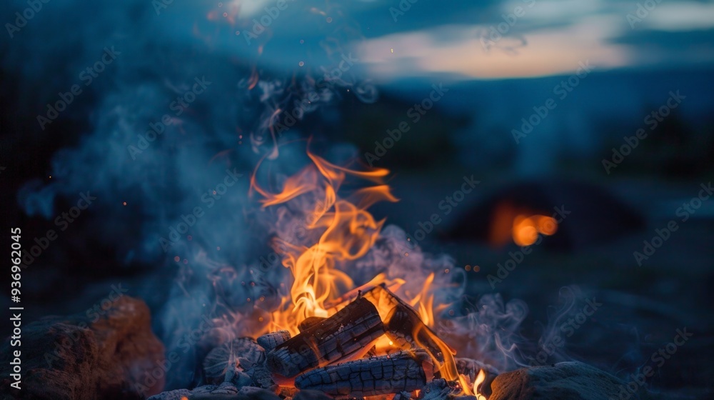 Smoke from a campfire curls into the night sky, creating a sense of warmth and nostalgia. Smoke from a campfire curls into the night sky, creating a sense of warmth and nostalgia.