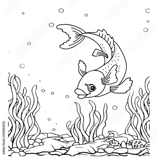 Fish Coloring page for baby coloring book, vector Illustration seawater cute fishes activity worksheet for children.