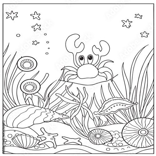 Fish Coloring page for baby coloring book, vector Illustration seawater cute fishes activity worksheet for children.