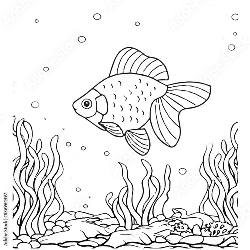 Fish Coloring page for baby coloring book, vector Illustration seawater cute fishes activity worksheet for children.