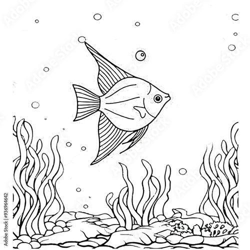 Fish Coloring page for baby coloring book, vector Illustration seawater cute fishes activity worksheet for children.