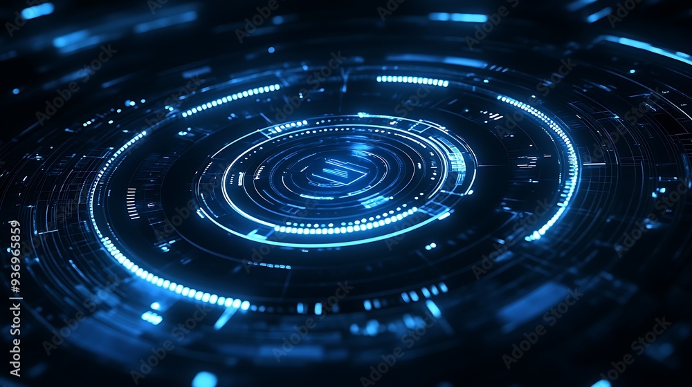 Fototapeta premium Futuristic Blue Glowing Circular Interface with Digital Lines