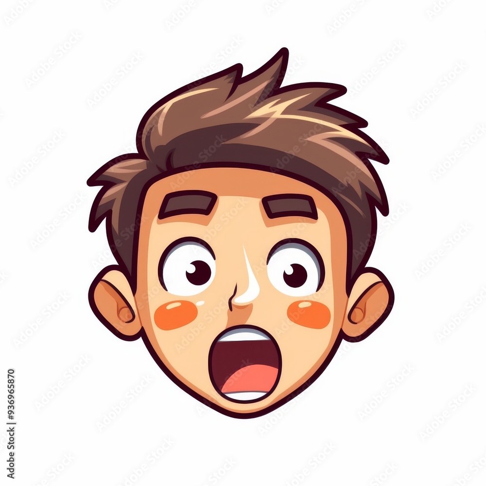 Surprised Cartoon Face Expression for Social Media and Emojis. Cartoon illustration featuring a wide-eyed boy with an open mouth showing shock or surprise. Surprised Cartoon Face Expression for Social Media and Emojis. Cartoon illustration featuring a wide-eyed boy with an open mouth showing shock or surprise.