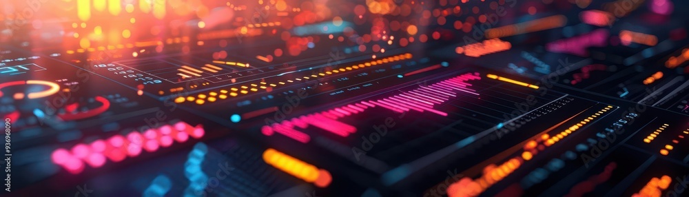 Data visualization dashboard with charts, Cyberpunk, Bright, Digital, Emphasizing information clarity and analysis Data visualization dashboard with charts, Cyberpunk, Bright, Digital, Emphasizing information clarity and analysis