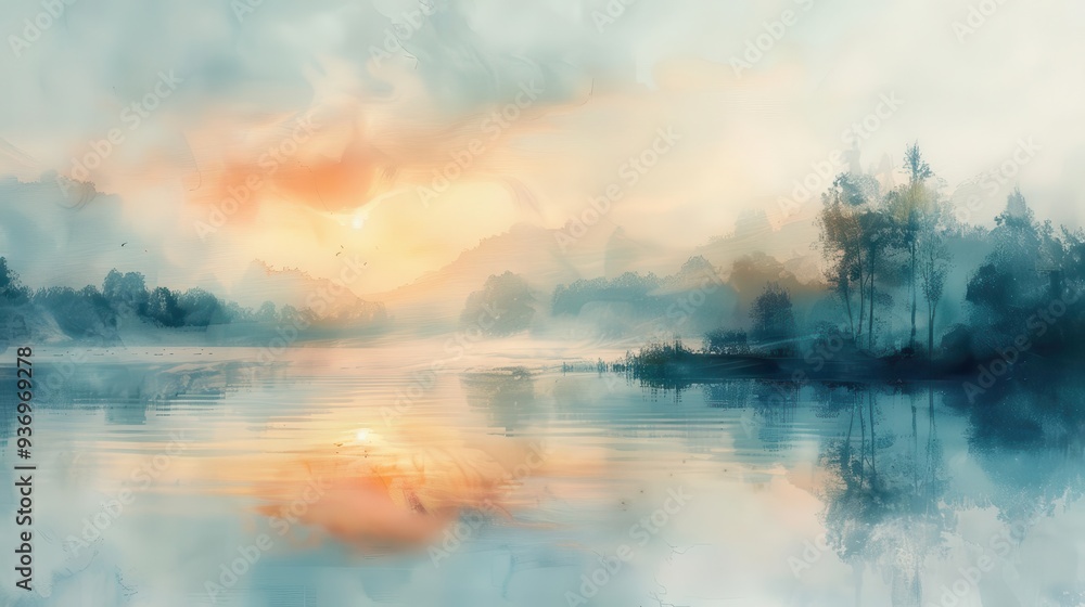 Dreamy landscape with soft colors and fog, Fantasy, Soft, Watercolor, Highlighting ethereal beauty Dreamy landscape with soft colors and fog, Fantasy, Soft, Watercolor, Highlighting ethereal beauty