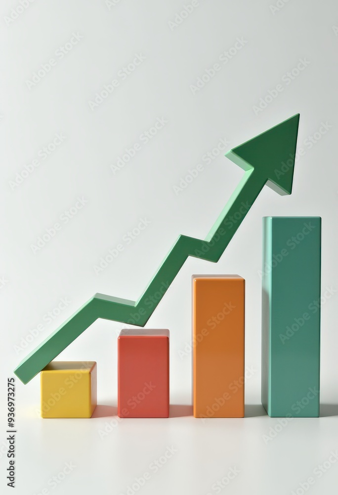 A vibrant and modern bar chart with an upward arrow, symbolizing growth and success in business, finance, and analytics. A vibrant and modern bar chart with an upward arrow, symbolizing growth and success in business, finance, and analytics.