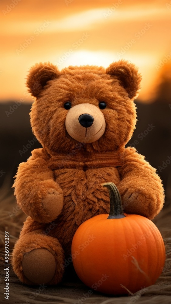 Obraz premium teddy bear with pumpkin 