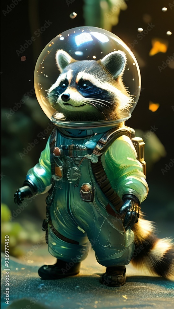 Raccoon in an astronaut suit
