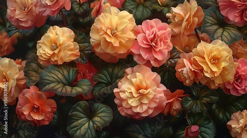 A vibrant display of blooming flowers in shades of orange and pink, showcasing nature's beauty.