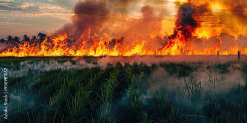 Fires Consuming Fields as Farmer Clears Stubble and Destroys Crop Residue