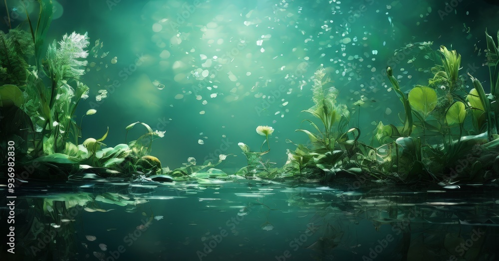 Fototapeta premium green forest with water and plants