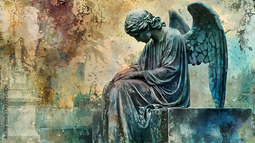 Wallpaper Mural Angel Statue in a Watercolor Style Torontodigital.ca