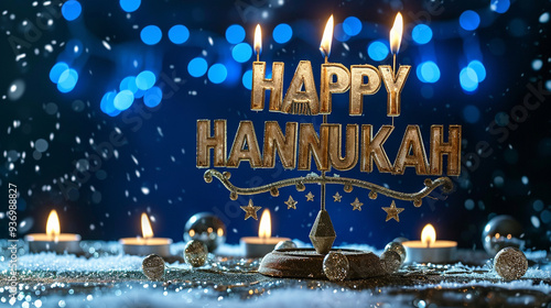 happy hannukah greeting card with candles photo