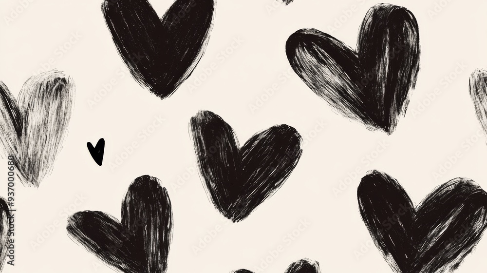 A seamless pattern of hearts drawn in black ink on a light beige background with simple line art in a minimalistic doodlelike style creating a cute and dreamy aesthetic A seamless pattern of hearts drawn in black ink on a light beige background with simple line art in a minimalistic doodlelike style creating a cute and dreamy aesthetic