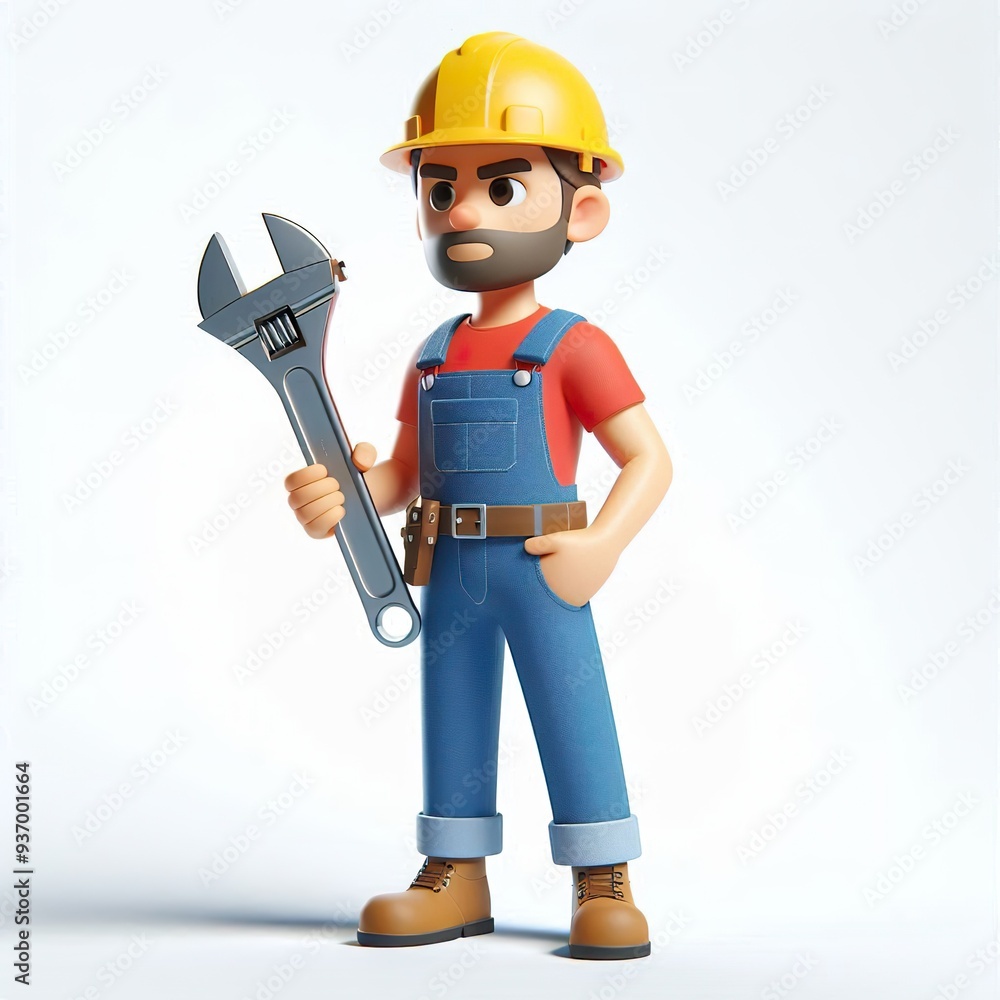 A cartoon engineer in overalls holding a wrench A cartoon engineer in overalls holding a wrench