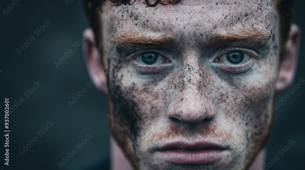 A gritty portrait of a rugged redhaired Irish man with a stern expression captured in a dark moody setting with harsh shadows and a dramatic contrast between light and dark his weathered face and pier A gritty portrait of a rugged redhaired Irish man with a stern expression captured in a dark moody setting with harsh shadows and a dramatic contrast between light and dark his weathered face and pier