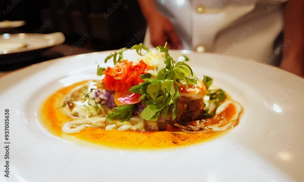 Gourmet Dish Presentation in a Stylish Restaurant