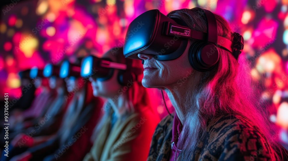 Senior Woman Experiencing VR Technology with Group Senior Woman Experiencing VR Technology with Group