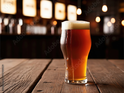 glass of beer on wooden table