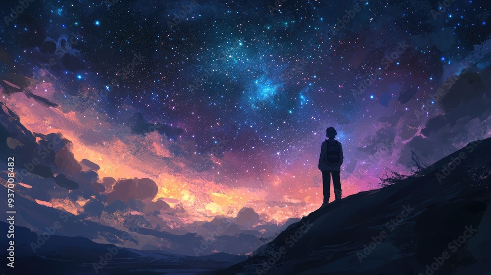 Silhouette of a Person Gazing at a Starry Sky Silhouette of a Person Gazing at a Starry Sky