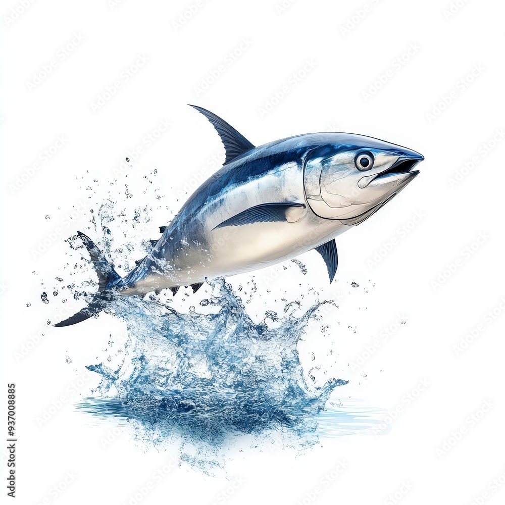 Energetic Tuna Fish Leaping from Water - AI Generated Illustration on White Background Energetic Tuna Fish Leaping from Water - AI Generated Illustration on White Background
