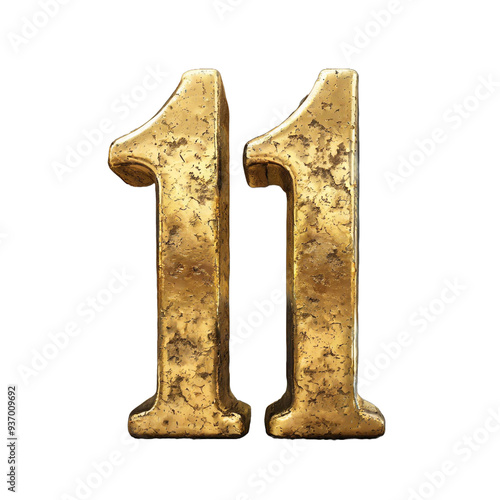 3d golden number 11 isolated on transparent background photo