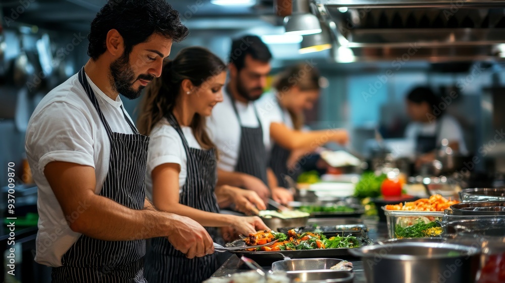 Chefs Preparing Food in Restaurant Kitchen Chefs Preparing Food in Restaurant Kitchen