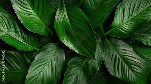 The leaves of Spathiphyllum cannifolium, abstract dark green surface, natural background, tropical leaves , ai