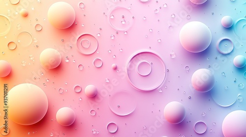 Abstract gradient background in pastel colors with 3D balls and rings