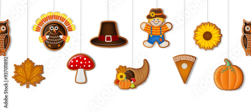 thanksgiving seamless banner with gingerbread cookies