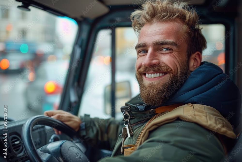Happy Man Driving Car with Keychain, Joyful Driver Smiling in Vehicle, Content and Positive Energy, Travel and Transportation, Adventure and Freedom Happy Man Driving Car with Keychain, Joyful Driver Smiling in Vehicle, Content and Positive Energy, Travel and Transportation, Adventure and Freedom