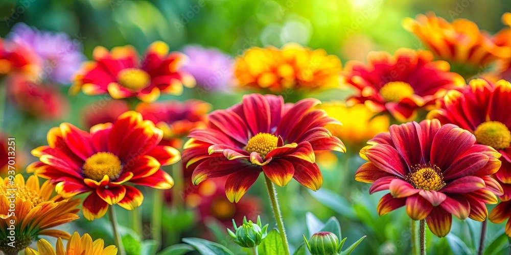 Vivid red and yellow flowers in a lush garden bursting with color and life Vivid red and yellow flowers in a lush garden bursting with color and life