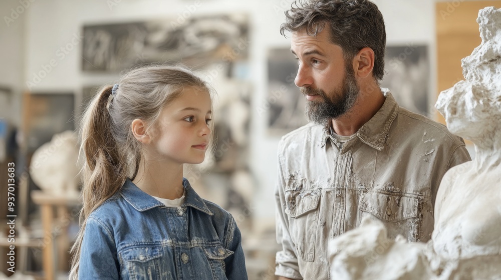 Young Girl Learning Sculpture From Teacher In Art Studio Young Girl Learning Sculpture From Teacher In Art Studio