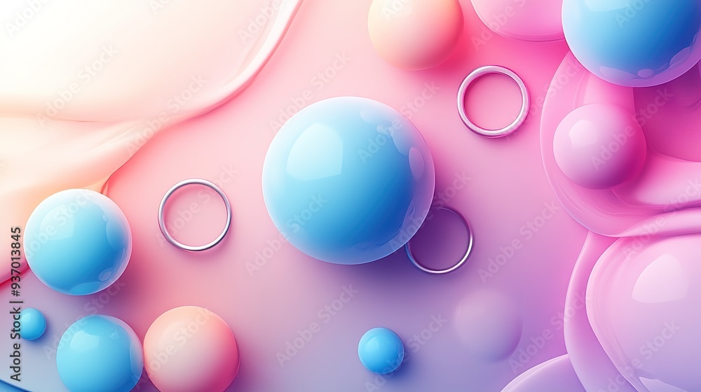 Abstract gradient background in pastel colors with 3D balls and rings Abstract gradient background in pastel colors with 3D balls and rings